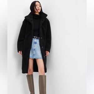 NWT GAP Black Long Sherpa Coat